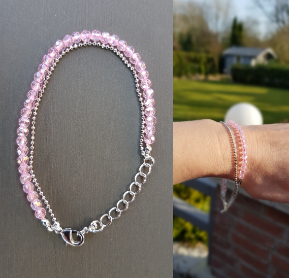 Zu frühlingshaften und sommerlichen Looks passt dieses chice Armband mit rosa facettierten Glassteinen perfekt