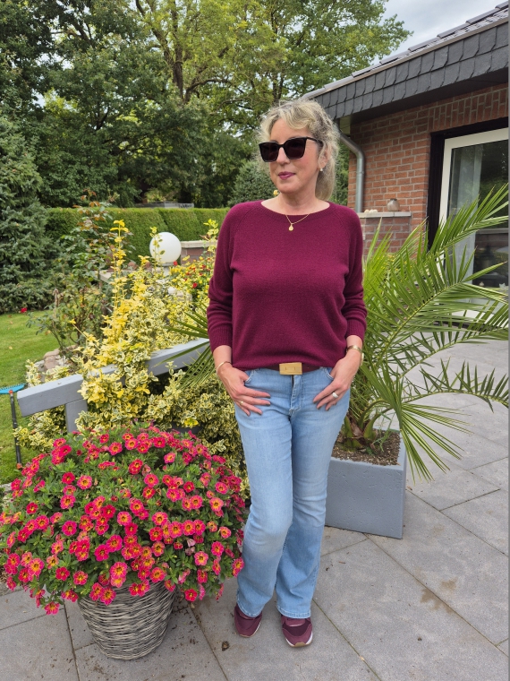 Zwillingsherz Kaschmir-Pullover in Bordeaux